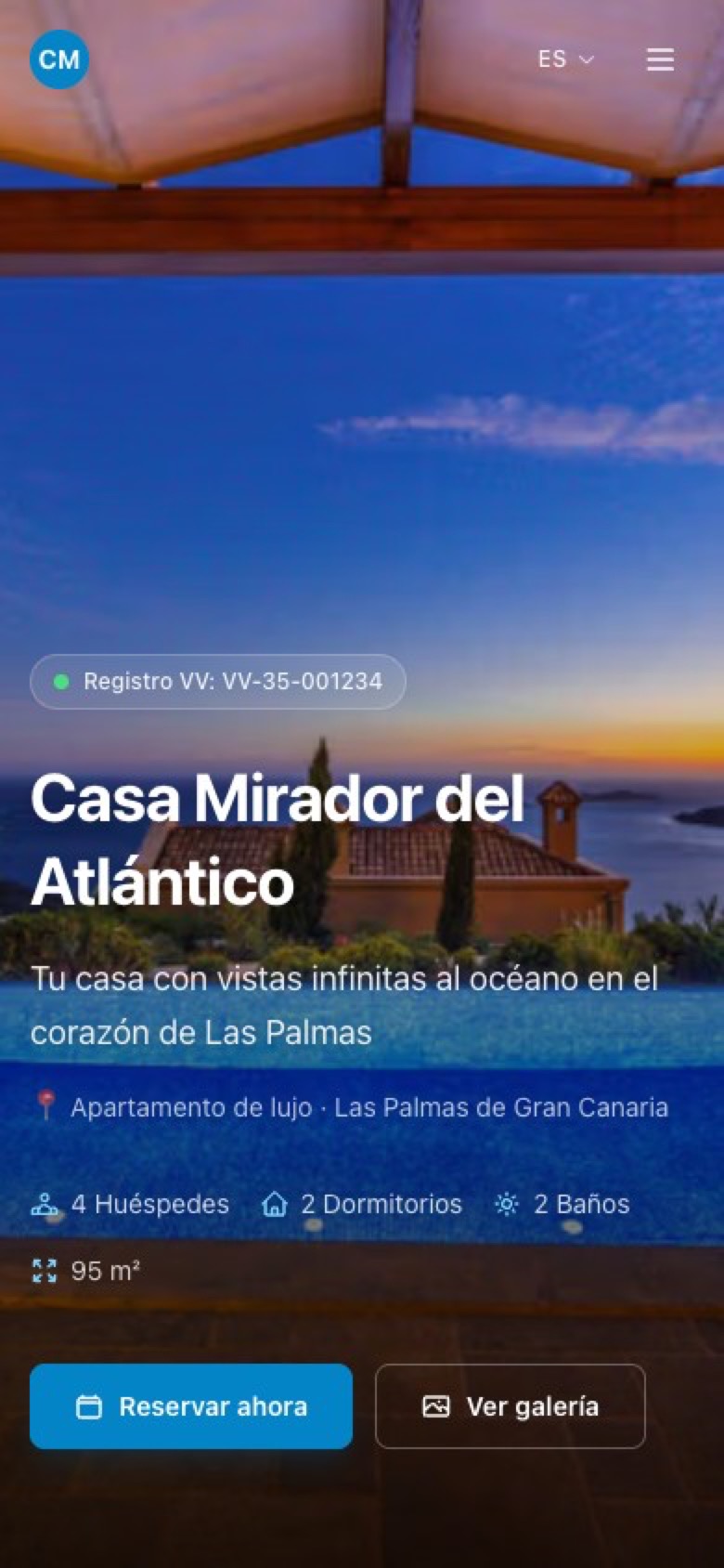 Web de reservas directas Kanarix en el móvil